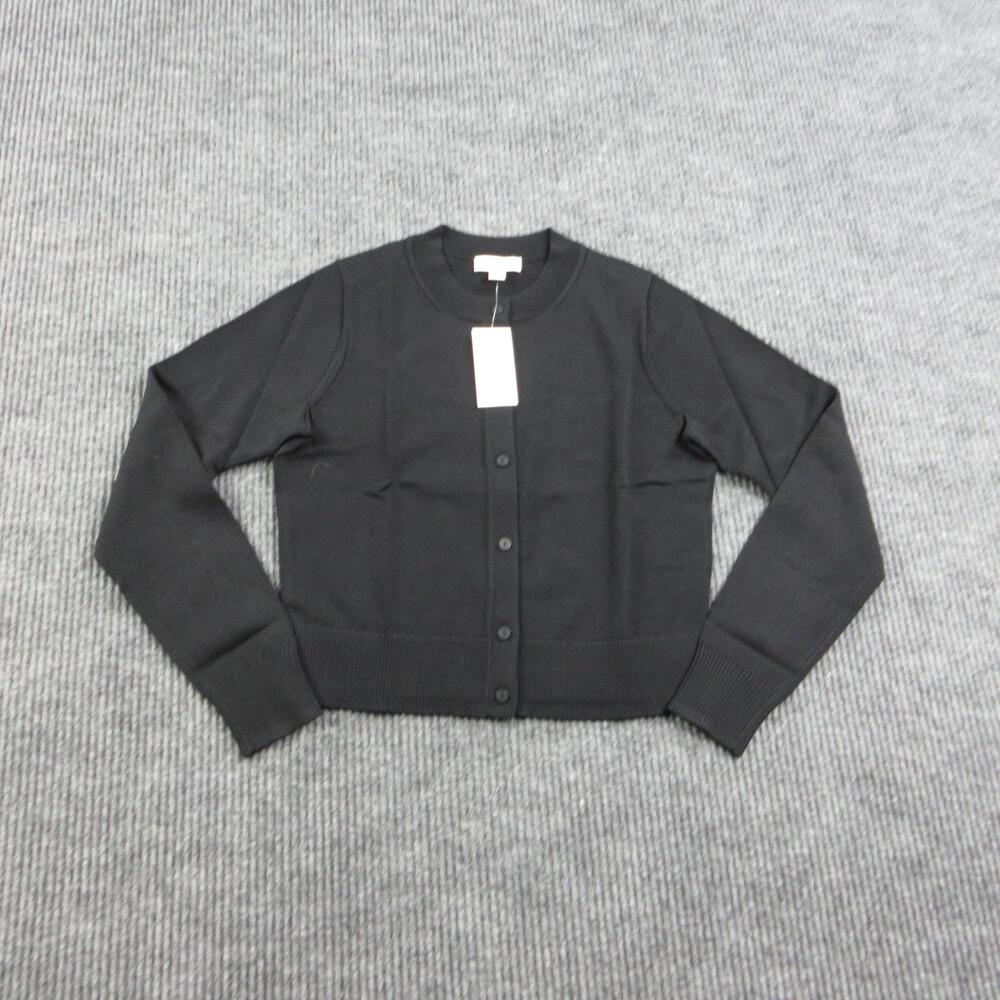 ON 34TH Cardigan Womens XS Black Collarless Crew Neck Button Tight-Knit NWT